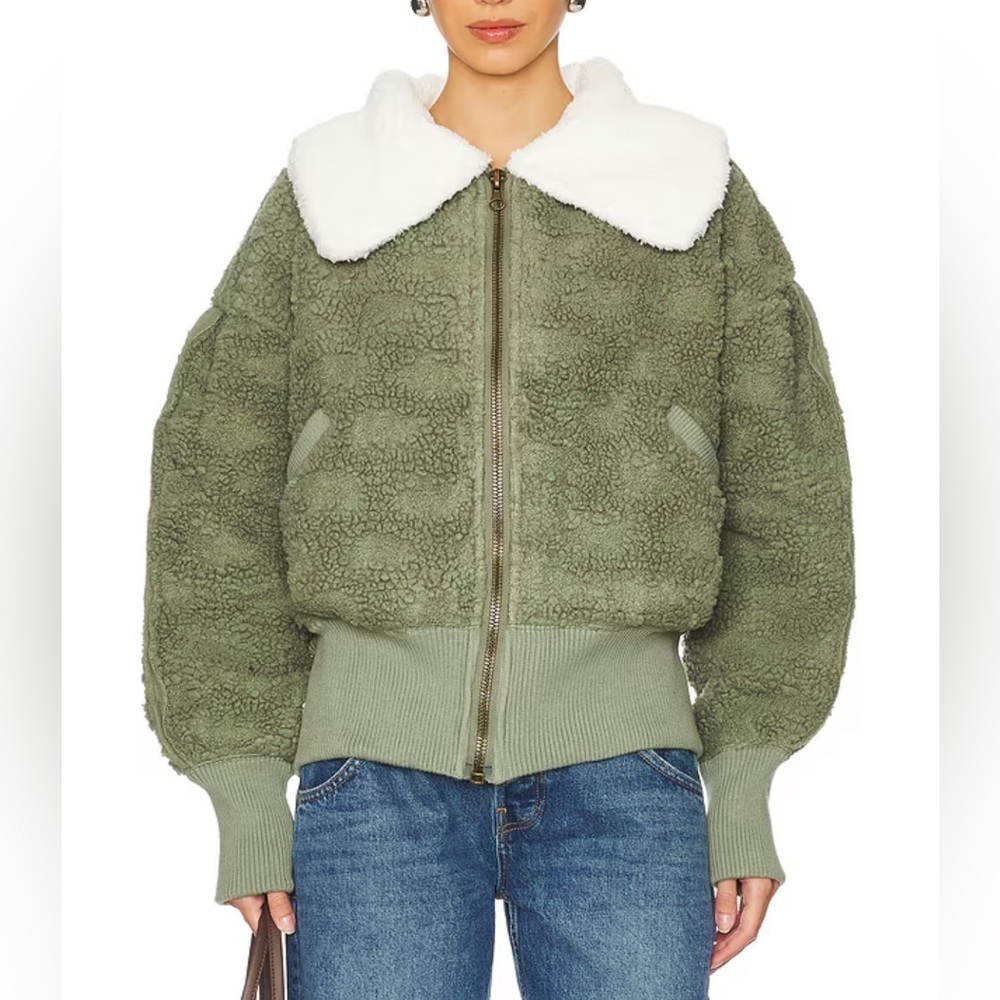 Free People Revolve Cozy Up Faux Fur Cardi in Crystal Kelp Combo S